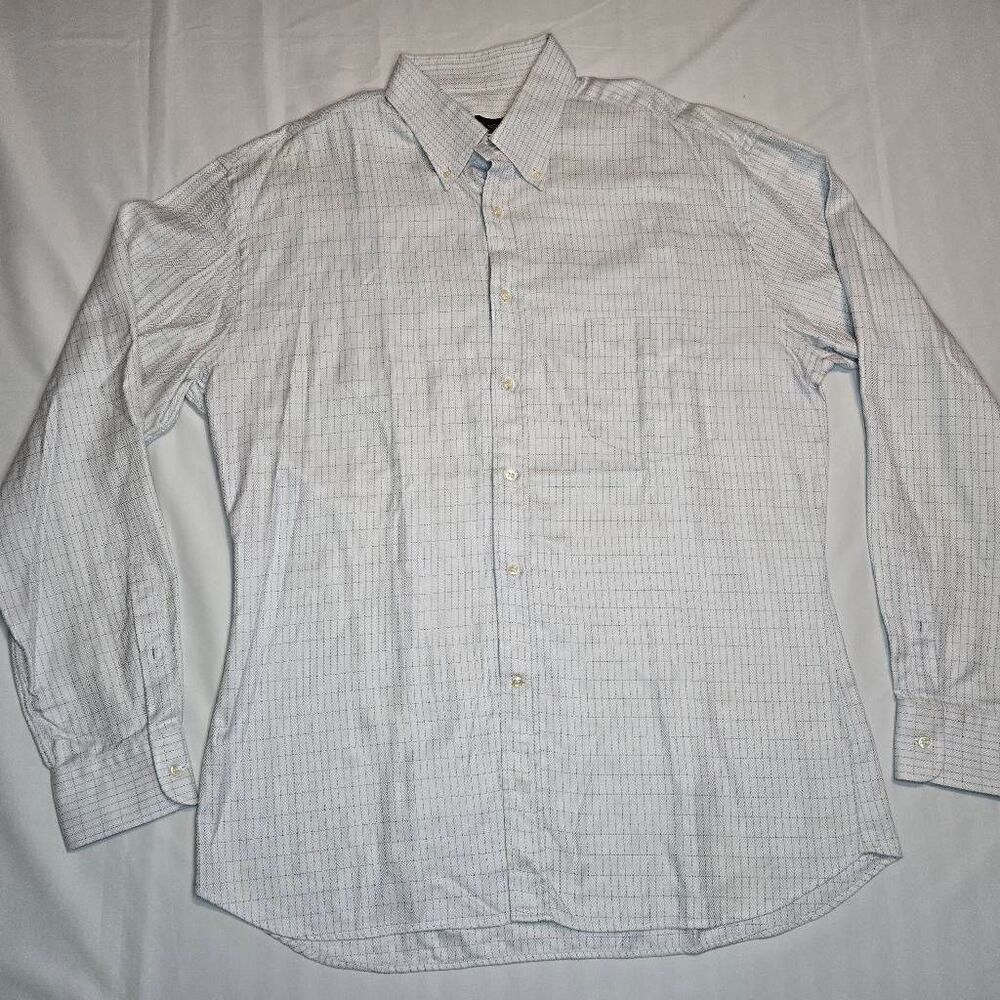 PAUL & SHARK YACHTING TEXTURED WINDOWPANE BUTTON LIGHT BLUE DRESS SHIRT MENS XXL